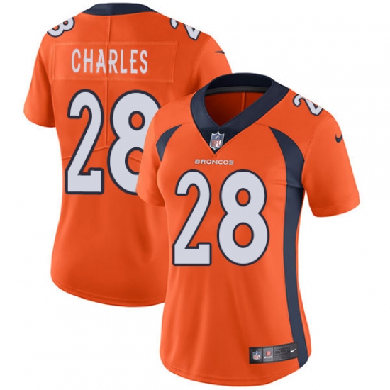 Women's Nike Denver Broncos 28 Jamaal Charles Orange Team Color Vapor Untouchable Limited Player NFL Jersey