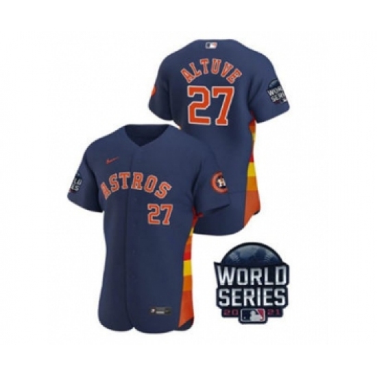 Men's Houston Astros 27 Jose Altuve 2021 Navy World Series Flex Base Stitched Baseball Jersey