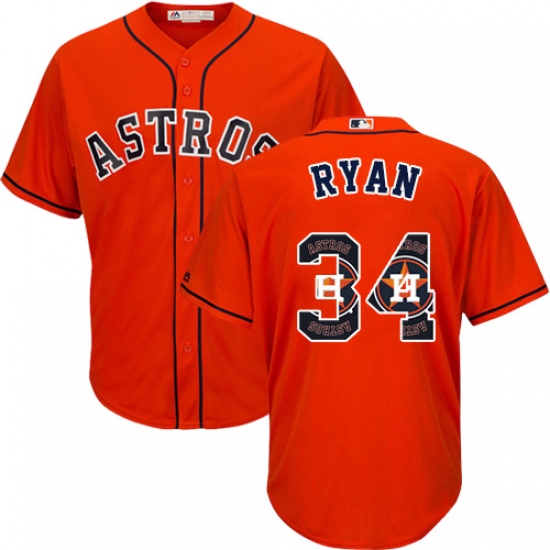 Men's Majestic Houston Astros 34 Nolan Ryan Authentic Orange Team Logo Fashion Cool Base MLB Jersey