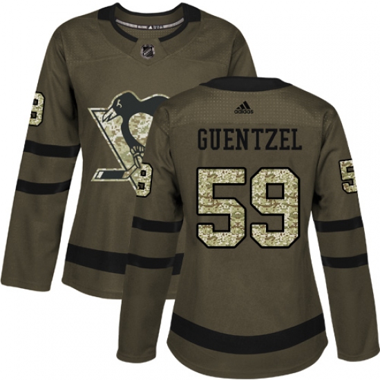 Women's Reebok Pittsburgh Penguins 59 Jake Guentzel Authentic Green Salute to Service NHL Jersey