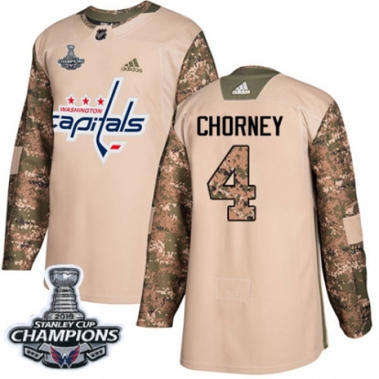 Youth Adidas Washington Capitals 4 Taylor Chorney Authentic Camo Veterans Day Practice 2018 Stanley Cup Final Champions NHL Jersey