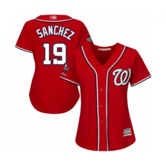 Women's Washington Nationals 19 Anibal Sanchez Authentic Red Alternate 1 Cool Base 2019 World Series Champions Baseball Jersey