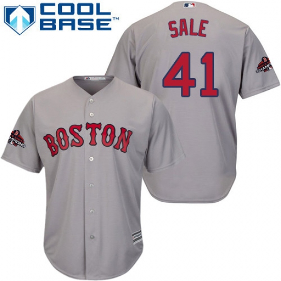 Youth Majestic Boston Red Sox 41 Chris Sale Authentic Grey Road Cool Base 2018 World Series Champions MLB Jersey