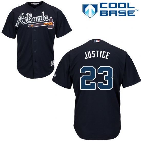 Youth Majestic Atlanta Braves 23 David Justice Authentic Blue Alternate Road Cool Base MLB Jersey