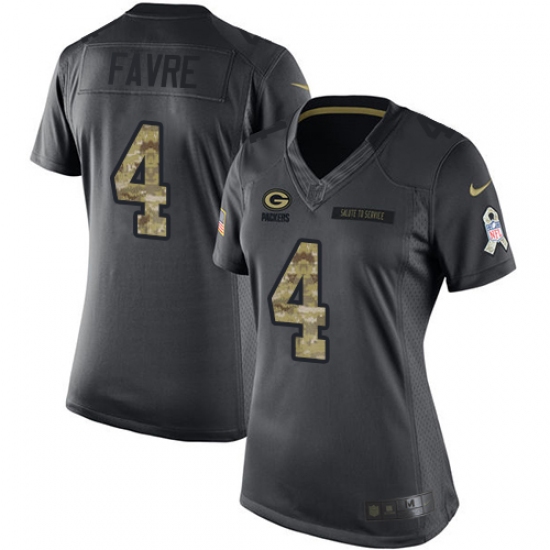 Women's Nike Green Bay Packers 4 Brett Favre Limited Black 2016 Salute to Service NFL Jersey