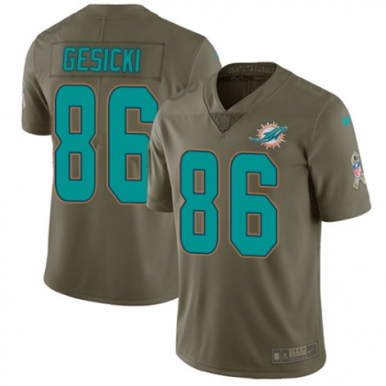 Men's Nike Miami Dolphins 86 Mike Gesicki Limited Olive 2017 Salute to Service NFL Jersey
