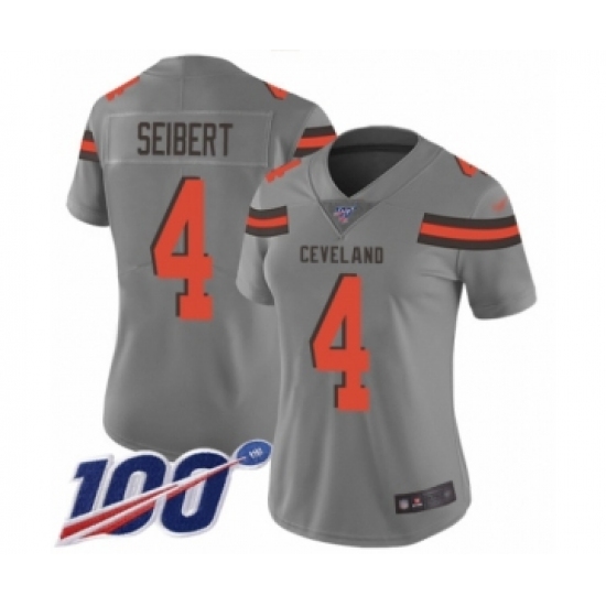 Women's Cleveland Browns 4 Austin Seibert Limited Gray Inverted Legend 100th Season Football Jersey