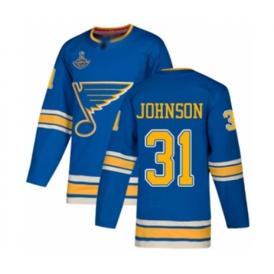 Youth St. Louis Blues 31 Chad Johnson Authentic Navy Blue Alternate 2019 Stanley Cup Champions Hockey Jersey