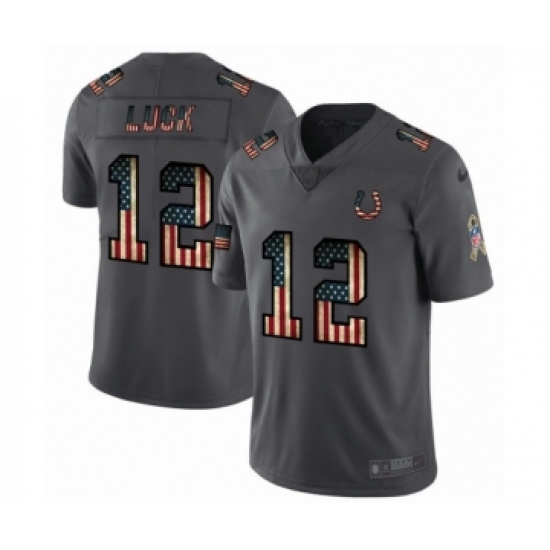 Men's Indianapolis Colts 12 Andrew Luck Limited Black USA Flag 2019 Salute To Service Football Jersey