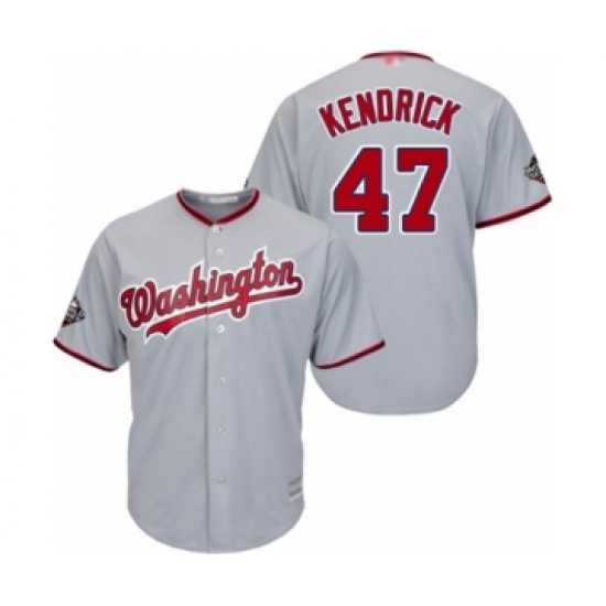 Youth Washington Nationals 47 Howie Kendrick Authentic Grey Road Cool Base 2019 World Series Bound Baseball Jersey