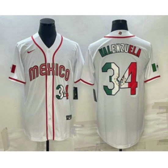 Mens Mexico Baseball 34 Fernando Valenzuela Number 2023 White World Classic Stitched Jersey