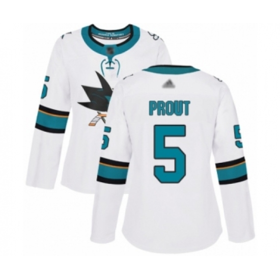 Women's San Jose Sharks 5 Dalton Prout Authentic White Away Hockey Jersey