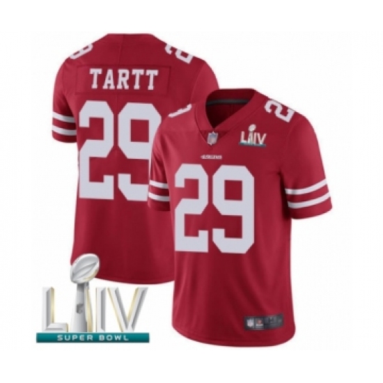 Men's San Francisco 49ers 29 Jaquiski Tartt Red Team Color Vapor Untouchable Limited Player Super Bowl LIV Bound Football Jersey
