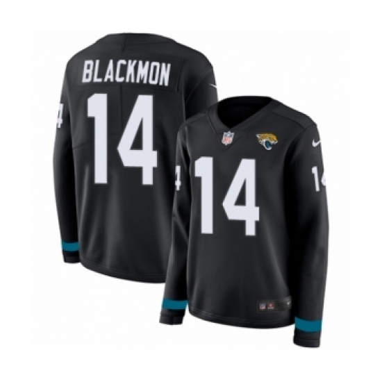 Women's Nike Jacksonville Jaguars 14 Justin Blackmon Limited Black Therma Long Sleeve NFL Jersey