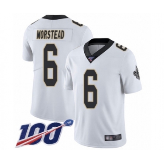 Men's New Orleans Saints 6 Thomas Morstead White Vapor Untouchable Limited Player 100th Season Football Jersey