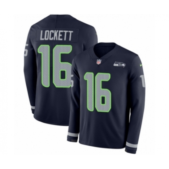 Men's Nike Seattle Seahawks 16 Tyler Lockett Limited Navy Blue Therma Long Sleeve NFL Jersey