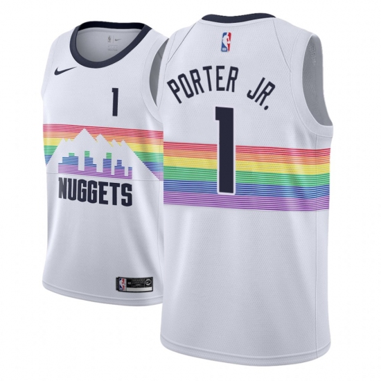 Men NBA 2018-19 Denver Nuggets 1 Michael Porter Jr. City Edition White Jersey