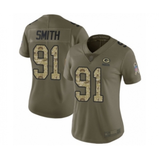 Women's Green Bay Packers 91 Preston Smith Limited Olive Camo 2017 Salute to Service Football Jersey