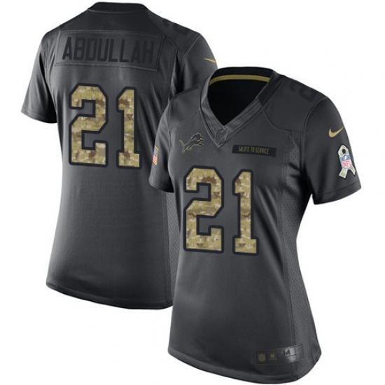 Women's Nike Detroit Lions 21 Ameer Abdullah Limited Black 2016 Salute to Service NFL Jersey