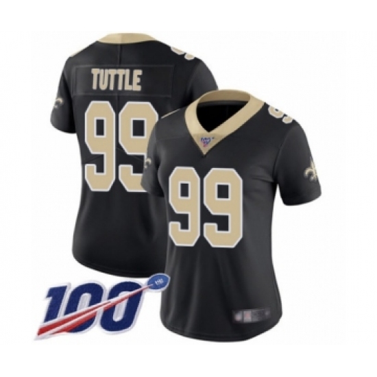 Women's New Orleans Saints 99 Shy Tuttle Black Team Color Vapor Untouchable Limited Player 100th Season Football Jersey