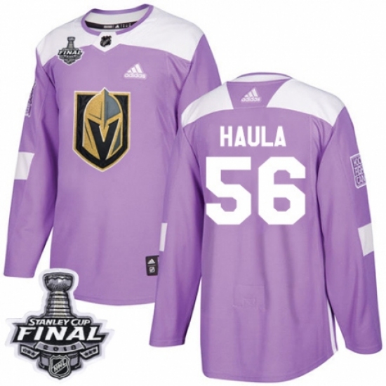 Men's Adidas Vegas Golden Knights 56 Erik Haula Authentic Purple Fights Cancer Practice 2018 Stanley Cup Final NHL Jersey