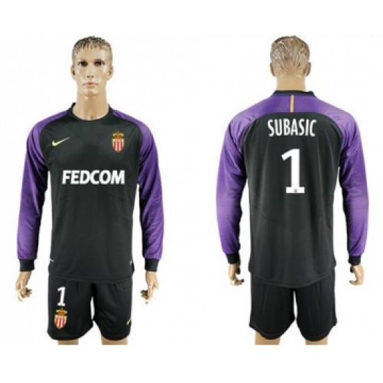 Monaco 1 Subasic Black Goalkeeper Long Sleeves Soccer Club Jersey