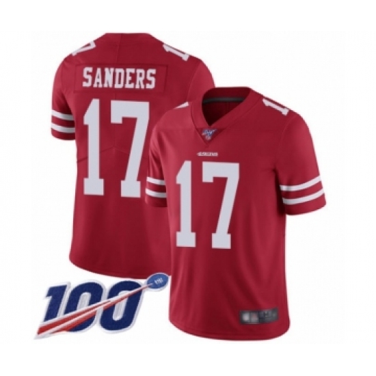 Men's San Francisco 49ers 17 Emmanuel Sanders Red Team Color Vapor Untouchable Limited Player 100th Season Football Jersey