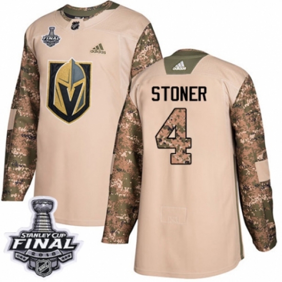 Men's Adidas Vegas Golden Knights 4 Clayton Stoner Authentic Camo Veterans Day Practice 2018 Stanley Cup Final NHL Jersey