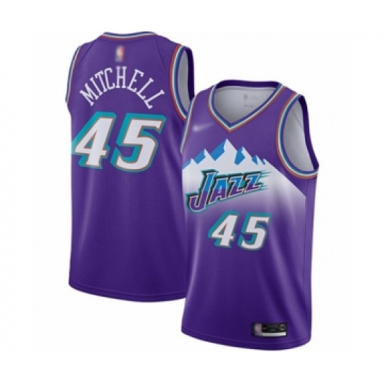 Women's Utah Jazz 45 Donovan Mitchell Swingman Purple Hardwood Classics Basketball Jersey