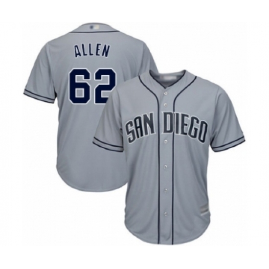 Youth San Diego Padres 62 Austin Allen Authentic Grey Road Cool Base Baseball Player Jersey