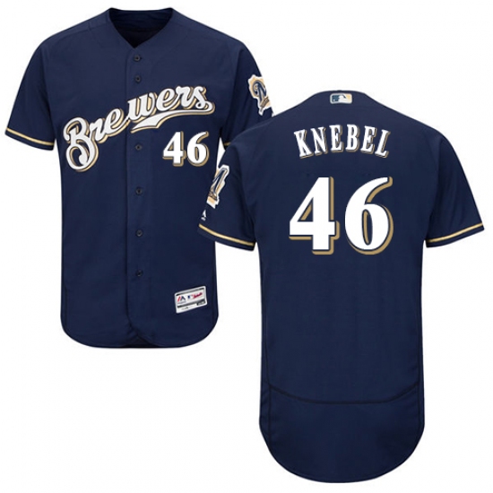 Men's Majestic Milwaukee Brewers 46 Corey Knebel Navy Blue Flexbase Authentic Collection MLB Jersey