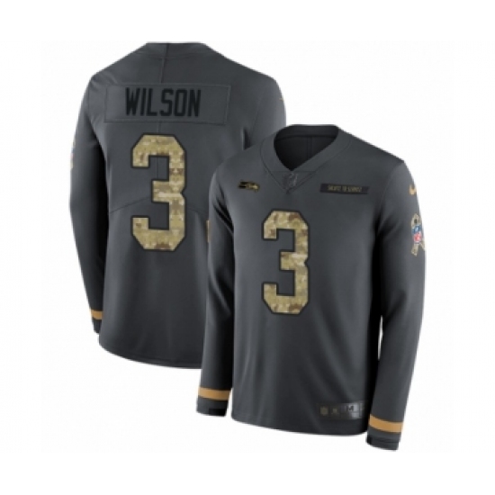 Men's Nike Seattle Seahawks 3 Russell Wilson Limited Black Salute to Service Therma Long Sleeve NFL Jersey