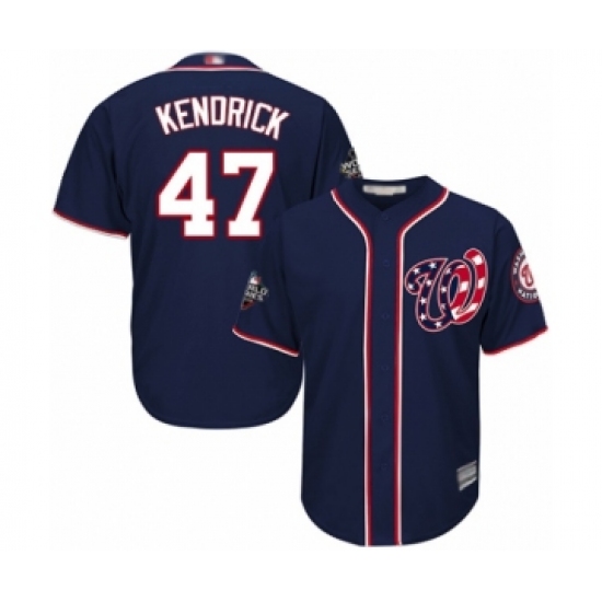 Youth Washington Nationals 47 Howie Kendrick Authentic Navy Blue Alternate 2 Cool Base 2019 World Series Bound Baseball Jersey