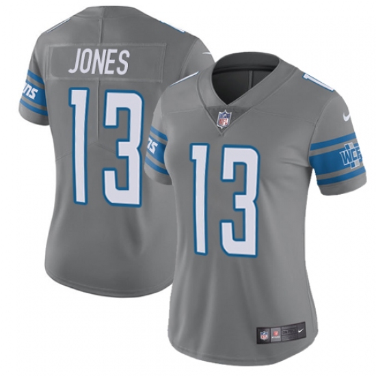 Women's Nike Detroit Lions 13 T.J. Jones Limited Steel Rush Vapor Untouchable NFL Jersey