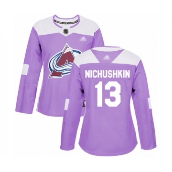 Women's Colorado Avalanche 13 Valeri Nichushkin Authentic Purple Fights Cancer Practice Hockey Jersey