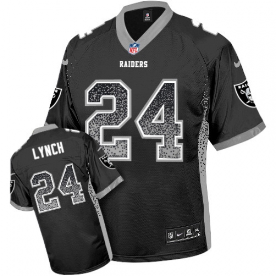 Men's Nike Oakland Raiders 24 Marshawn Lynch Elite Black Drift Fashion NFL Jersey