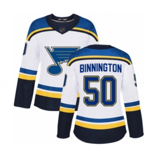 Women's St. Louis Blues 50 Jordan Binnington Authentic White Away Hockey Jersey