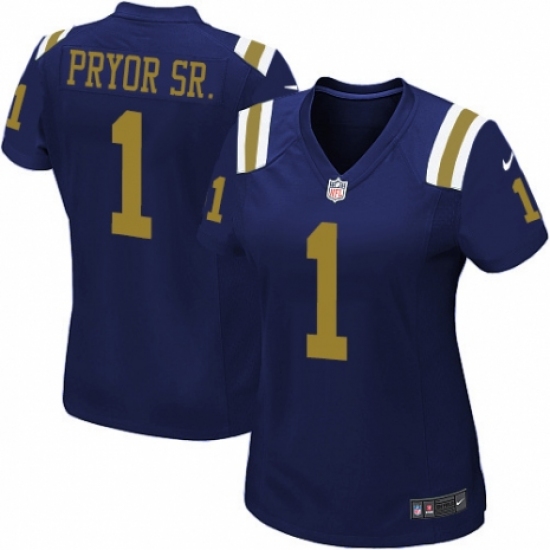 Women's Nike New York Jets 1 Terrelle Pryor Sr. Elite Navy Blue Alternate NFL Jersey