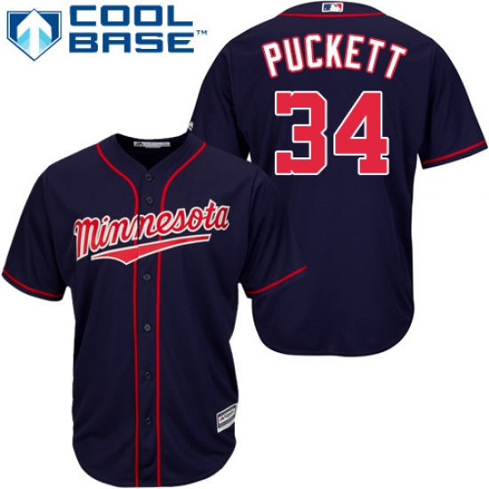 Men's Majestic Minnesota Twins 34 Kirby Puckett Replica Navy Blue Alternate Road Cool Base MLB Jersey