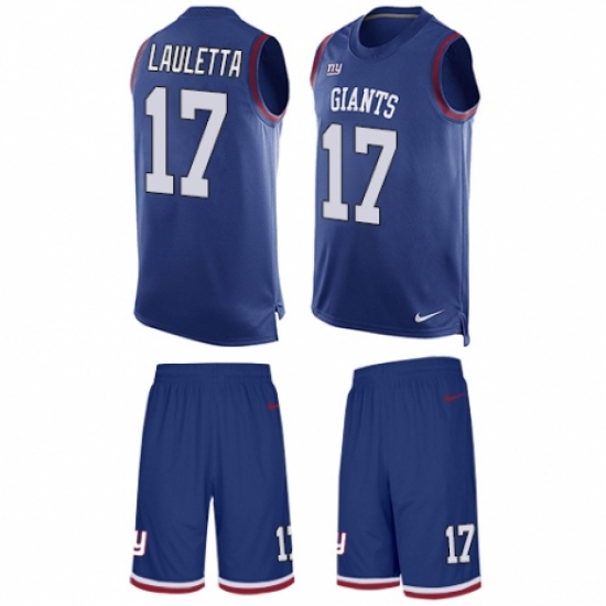 Men's Nike New York Giants 17 Kyle Lauletta Limited Royal Blue Tank Top Suit NFL Jersey