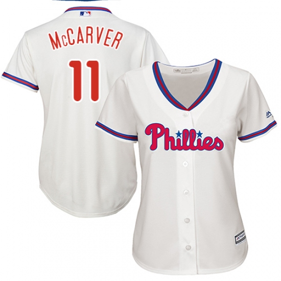 Women's Majestic Philadelphia Phillies 11 Tim McCarver Authentic Cream Alternate Cool Base MLB Jersey