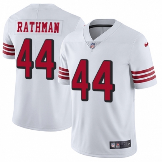 Men's Nike San Francisco 49ers 44 Tom Rathman Elite White Rush Vapor Untouchable NFL Jersey