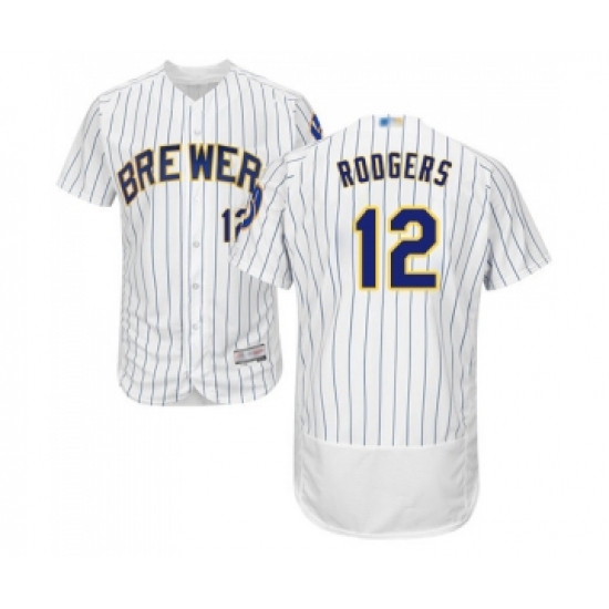 Men's Milwaukee Brewers 12 Aaron Rodgers White Home Flex Base Authentic Collection Baseball Jersey