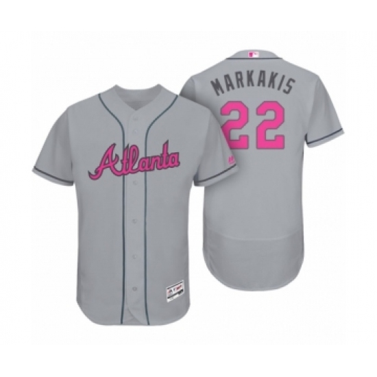 Men's Atlanta Braves 22 Nick Markakis Mothers Day Gray Flex Base Jersey