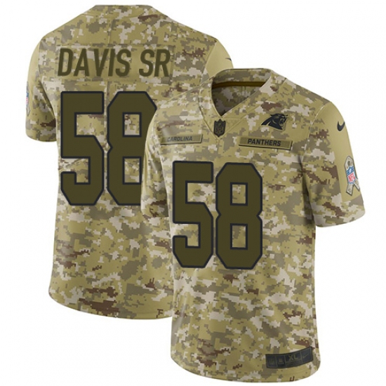 Youth Nike Carolina Panthers 58 Thomas Davis Limited Camo 2018 Salute to Service NFL Jersey