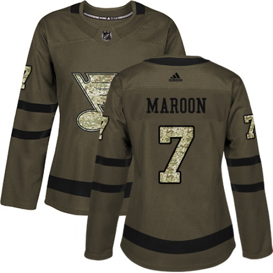 Women's Adidas St. Louis Blues 7 Patrick Maroon Authentic Green Salute to Service NHL Jersey