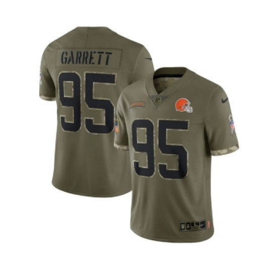 Men's Cleveland Browns 95 Myles Garrett 2022 Olive Salute To Service Limited Stitched Jersey