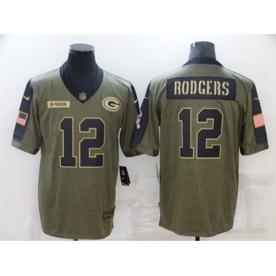 Men's Green Bay Packers 12 Aaron Rodgers Nike Olive 2021 Salute To Service Limited Player Jersey