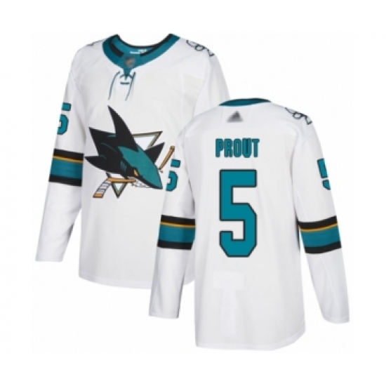 Men's San Jose Sharks 5 Dalton Prout Authentic White Away Hockey Jersey