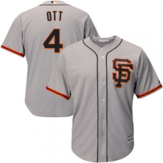 Men's Majestic San Francisco Giants 4 Mel Ott Replica Grey Road 2 Cool Base MLB Jersey